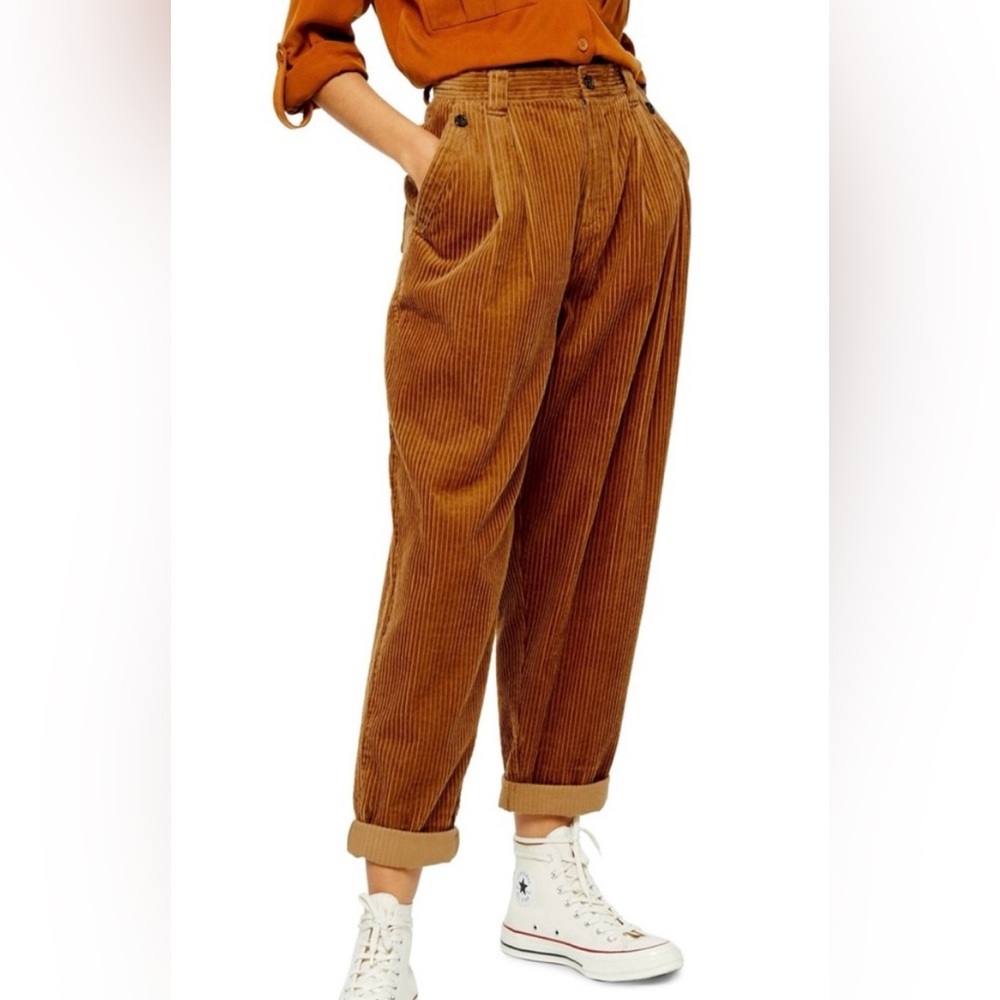 Topshop Caitlin Corduroy High-Rise Trouser Pants Brown Size 8